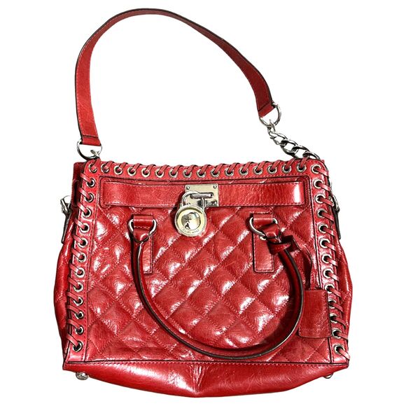 Michael Kors Hamilton Whipstitch Grommet Diamond Quilted Tote Shoulder Bag Red - Picture 1 of 4